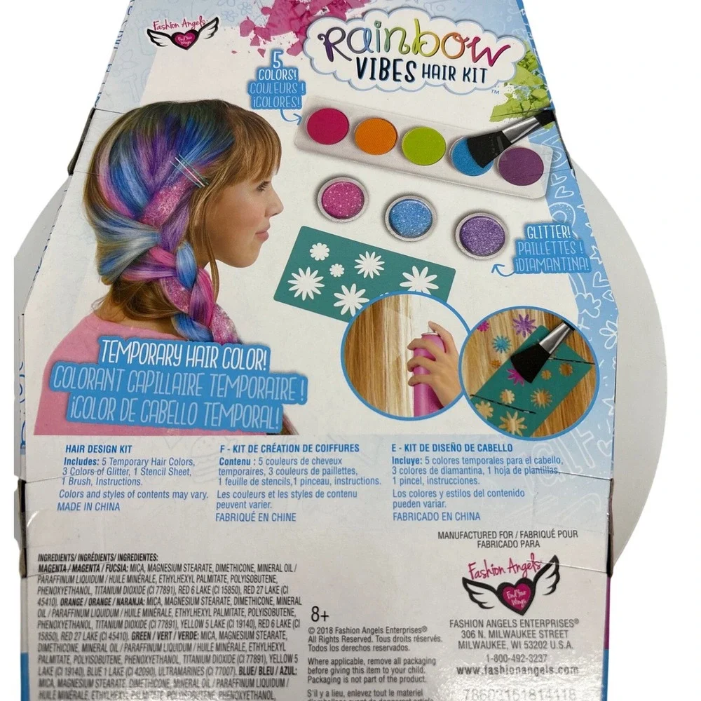 Fashion Angels Rainbow Vibes Temporary Hair Color Glitter Kit Unicorn Design Fun